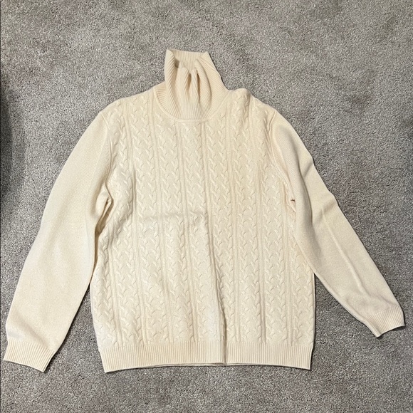 Tasso Elba 100% Cashmere Cable Knit Turtleneck Sweater Ivory XL